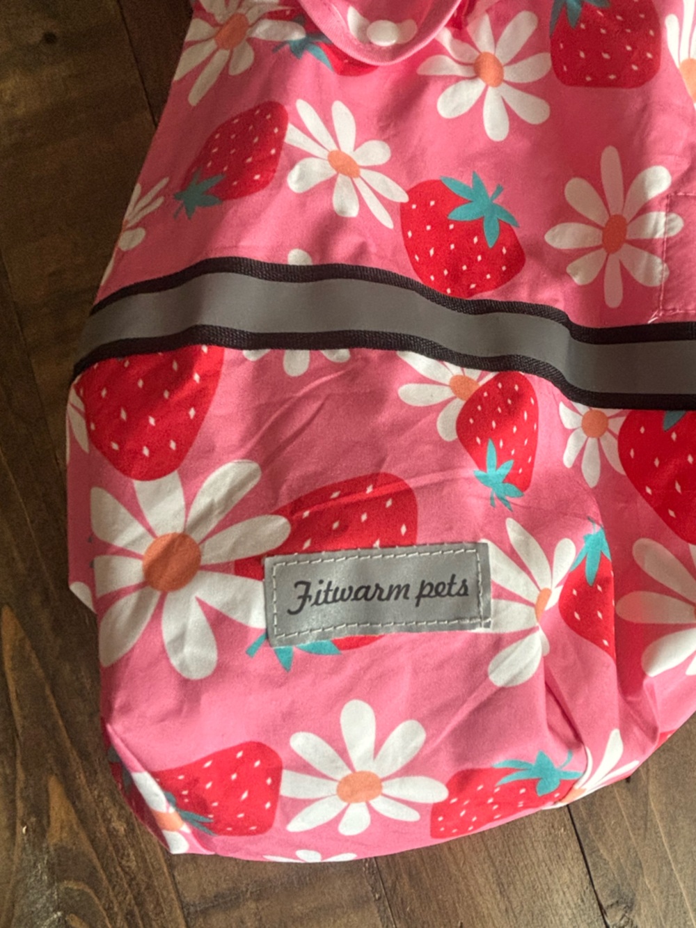 Pink Strawberry & Daisy Dog Raincoat - Picture 2 of 4